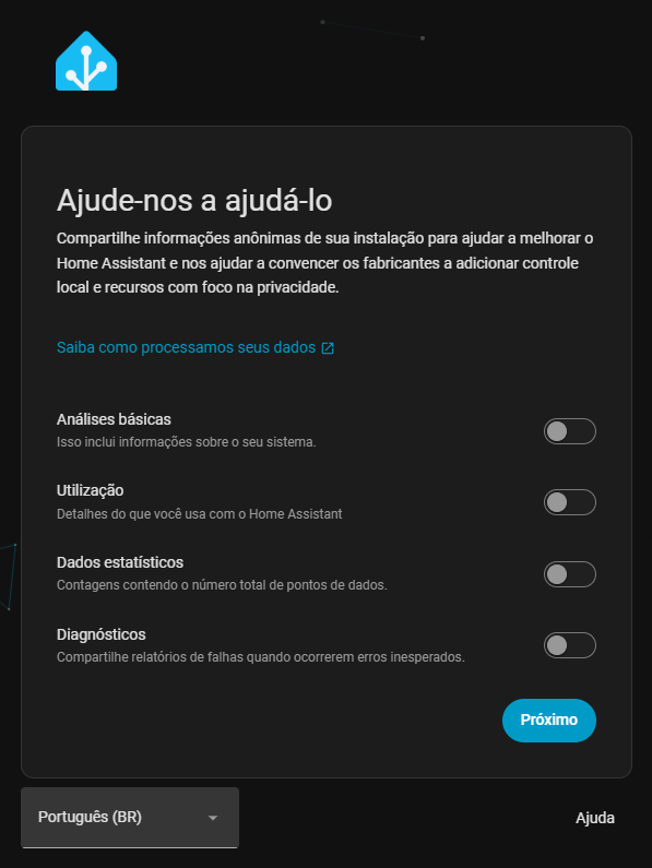 Tela de telemetria e análises do Home Assistant