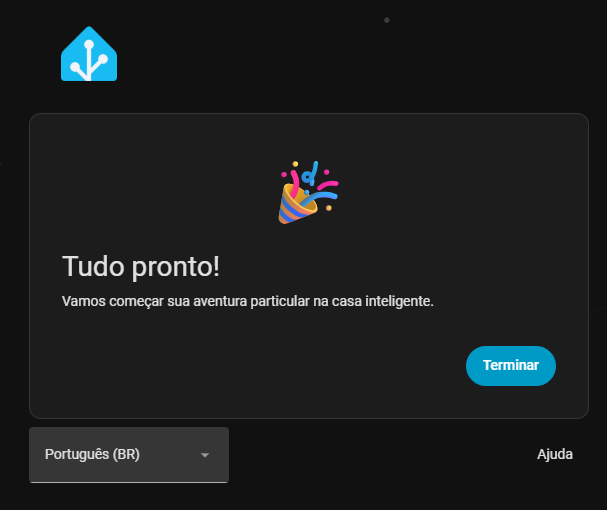 Tela de conclusão do assistente do Home Assistant