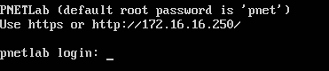 Terminal da VM PNetLab mostrando o IP atribuído