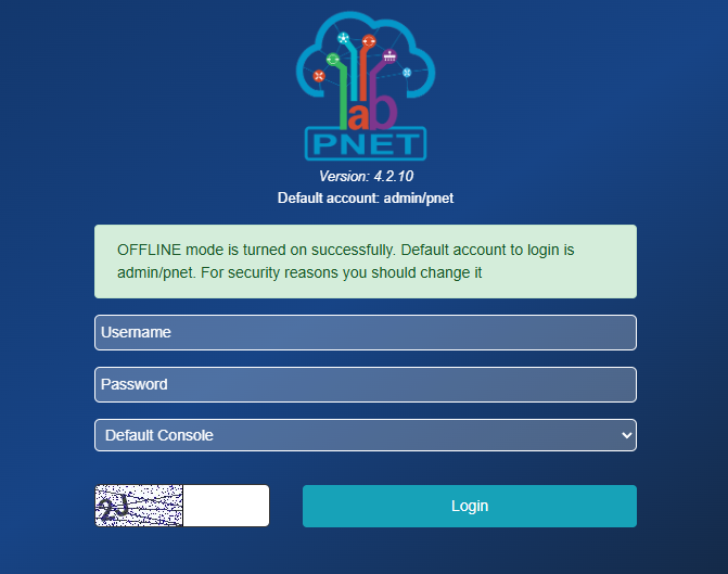 Tela de login do PNetLab no navegador