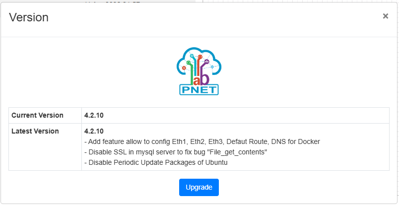 Tela de configuração inicial do PNetLab