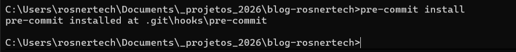 Saída do comando pre-commit install no terminal